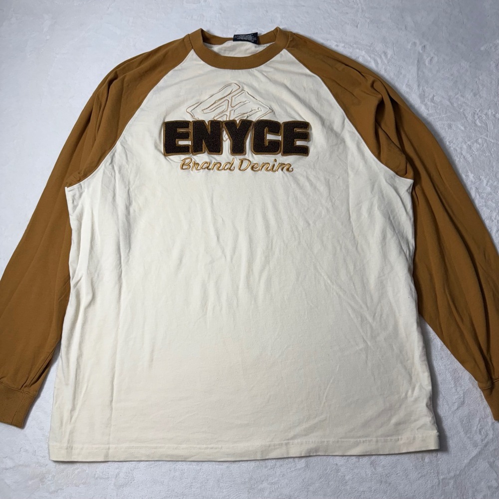 Vtg Y2K‎ Enyce Embroidered Long Sleeve Brown Tan Colorblock Shirt Men's Size 3XL